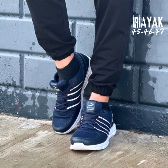 Büyük Numara Erkek Spor Ayakkabı Lacivert Beyaz 45-46-47 Numaralar da Günlük Spor Sneaker Yürüyüş Antreman Ayakkabı CGB430